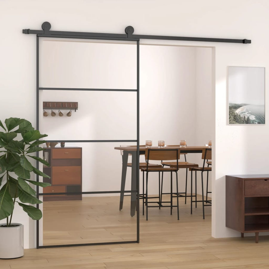 Schuifdeur 02,5X205 Cm Aluminium En Esg-Glas Zwart 102.5 x 205 cm Doorzichtig