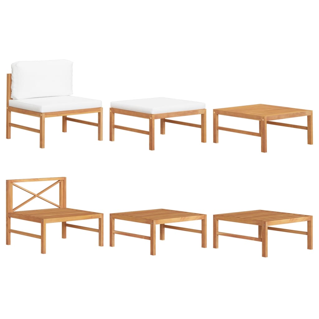 3-Delige Loungeset Met Kleurige Kussens Teakhout crème midden + voetensteun + Tafel