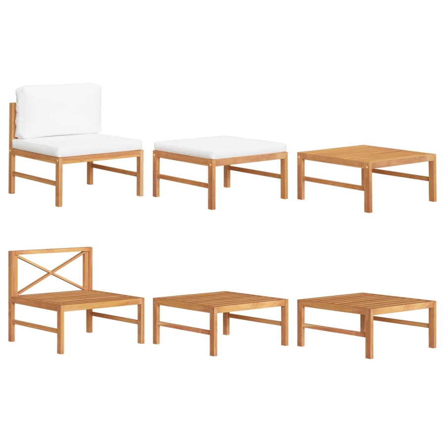 3-Delige Loungeset Met Kleurige Kussens Teakhout crème midden + voetensteun + Tafel
