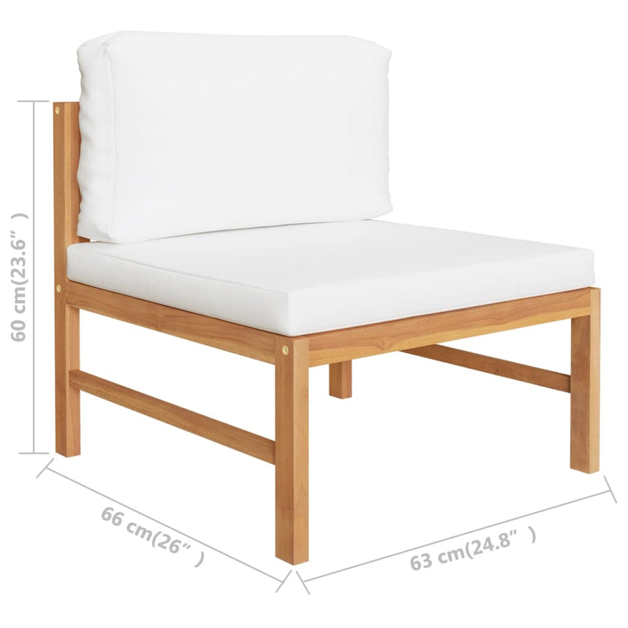 3-Delige Loungeset Met Kleurige Kussens Teakhout crème midden + voetensteun + Tafel