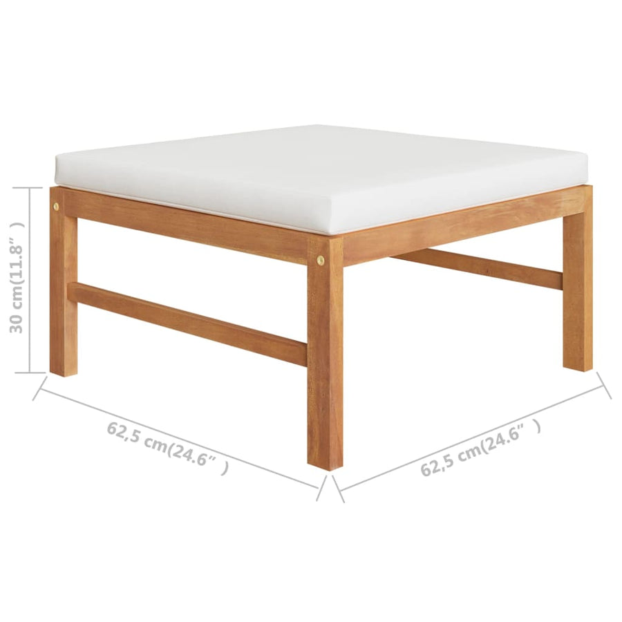 3-Delige Loungeset Met Kleurige Kussens Teakhout crème midden + voetensteun + Tafel