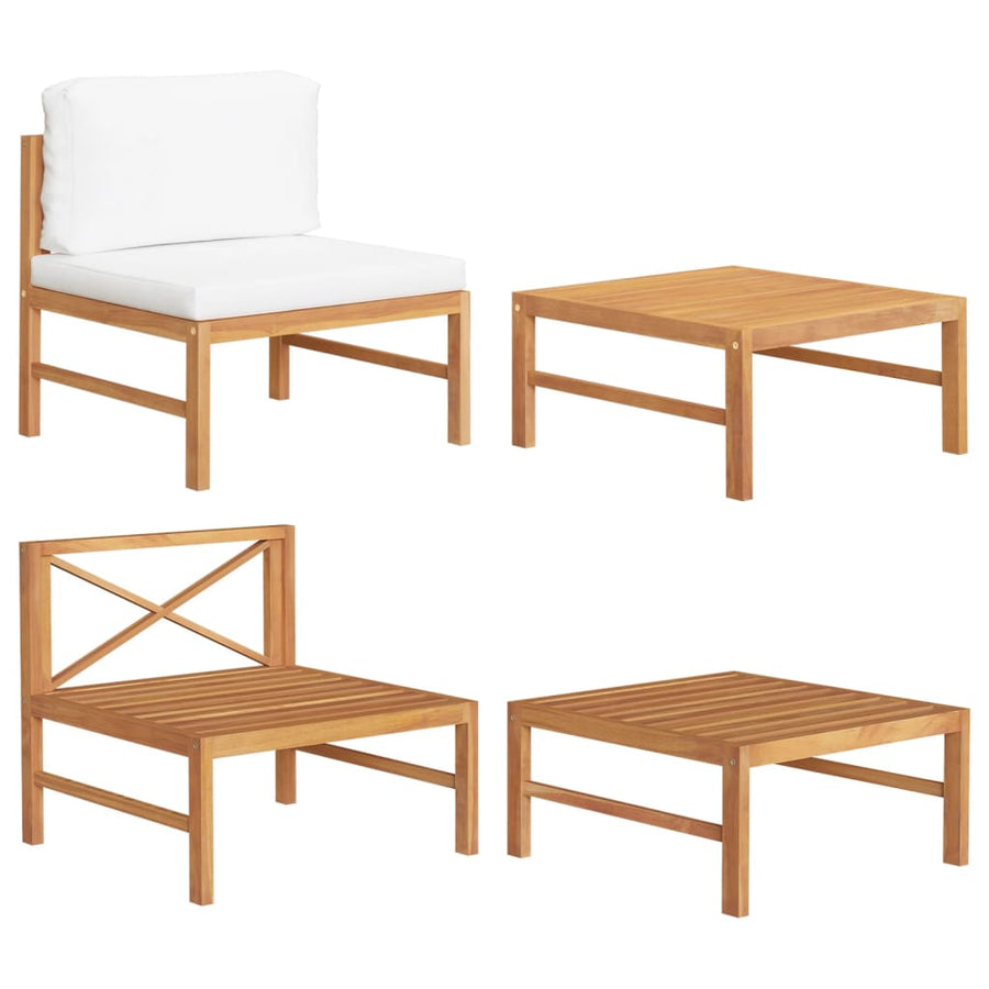 2-Delige Loungeset Met Kleurige Kussens Teakhout crème midden + hoekTafel