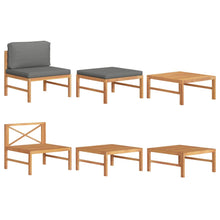 3-Delige Loungeset Met Donkergrijze Kussens Teakhout Donkergrijs midden + voetensteun + Tafel