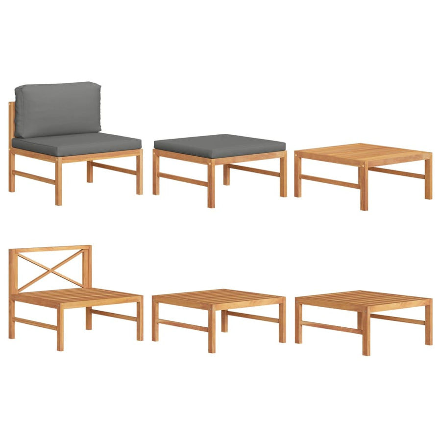 3-Delige Loungeset Met Donkergrijze Kussens Teakhout Donkergrijs midden + voetensteun + Tafel