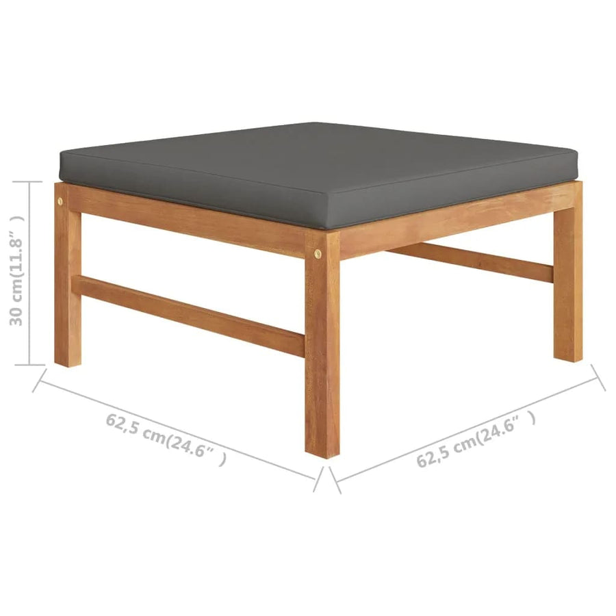 3-Delige Loungeset Met Donkergrijze Kussens Teakhout Donkergrijs midden + voetensteun + Tafel