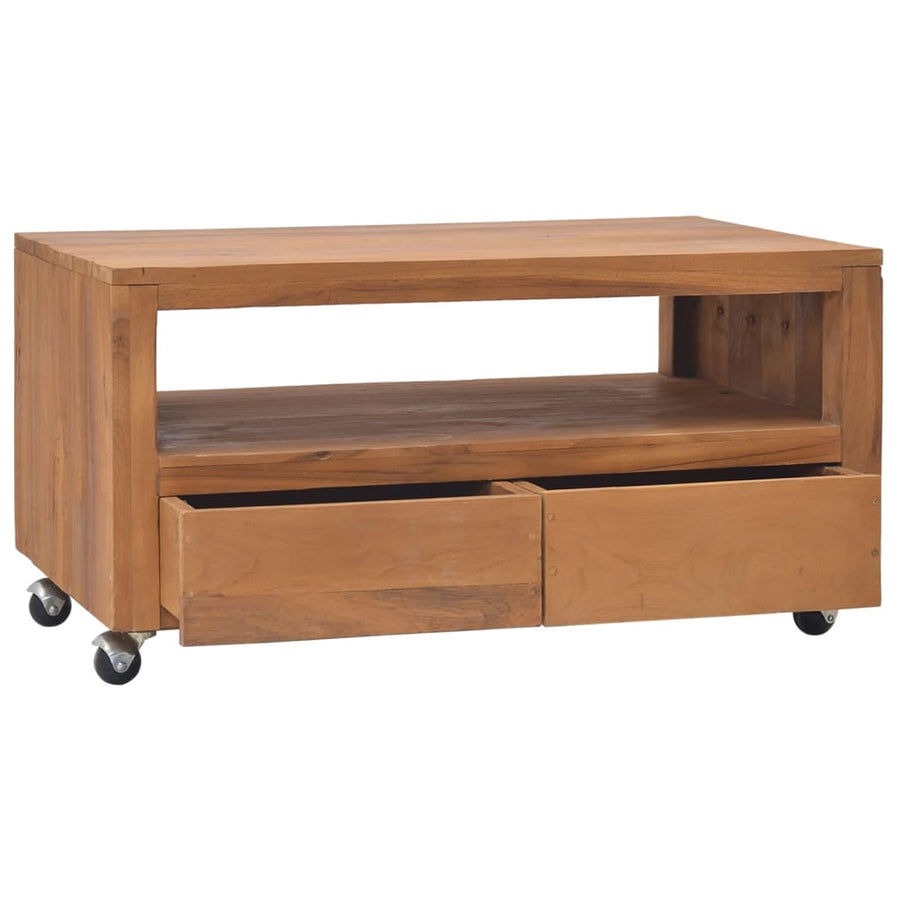 Tv-Meubel Met Wielen Massief Teakhout 80 x 50 x 42 cm
