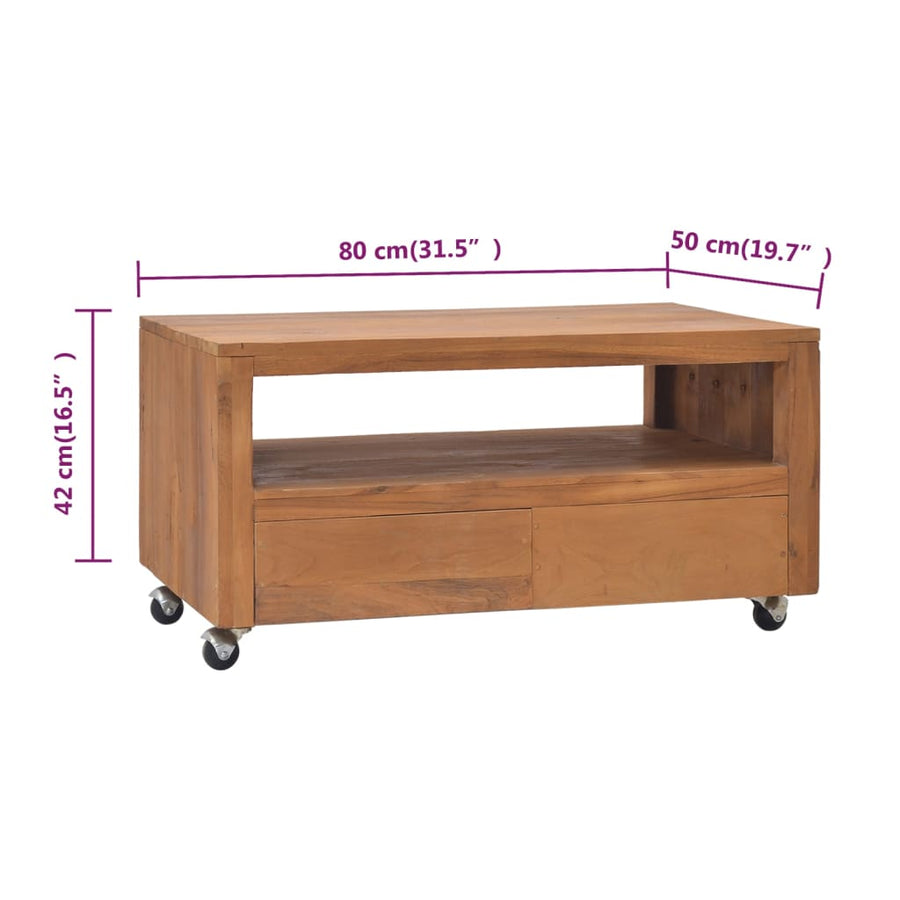 Tv-Meubel Met Wielen Massief Teakhout 80 x 50 x 42 cm