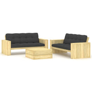Loungeset 3-delig geïmpregneerd grenenhout antraciet