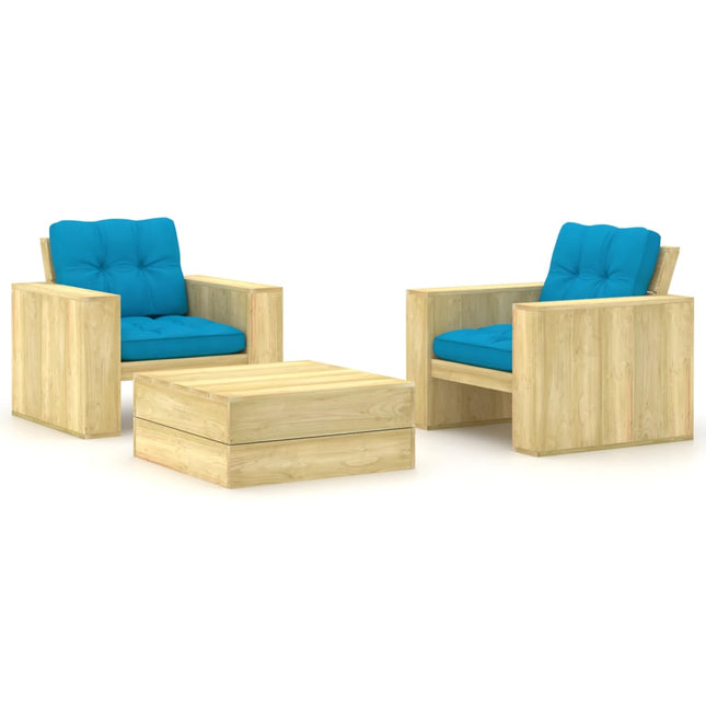 Loungeset met kussens geïmpregneerd grenenhout Blauw