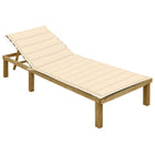 Sun lounger with cream-coloured cushion, impregnated pine wood