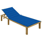 Sun lounger with royal blue cushion, impregnated pine wood