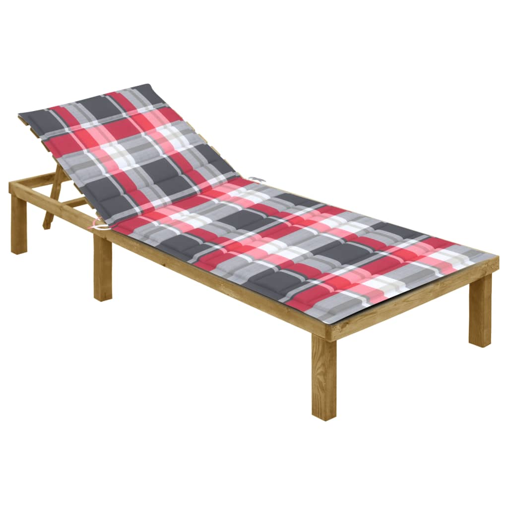 Ligbed Met Rood Geruit Kussen Geïmpregneerd Grenenhout Rood ruitpatroon