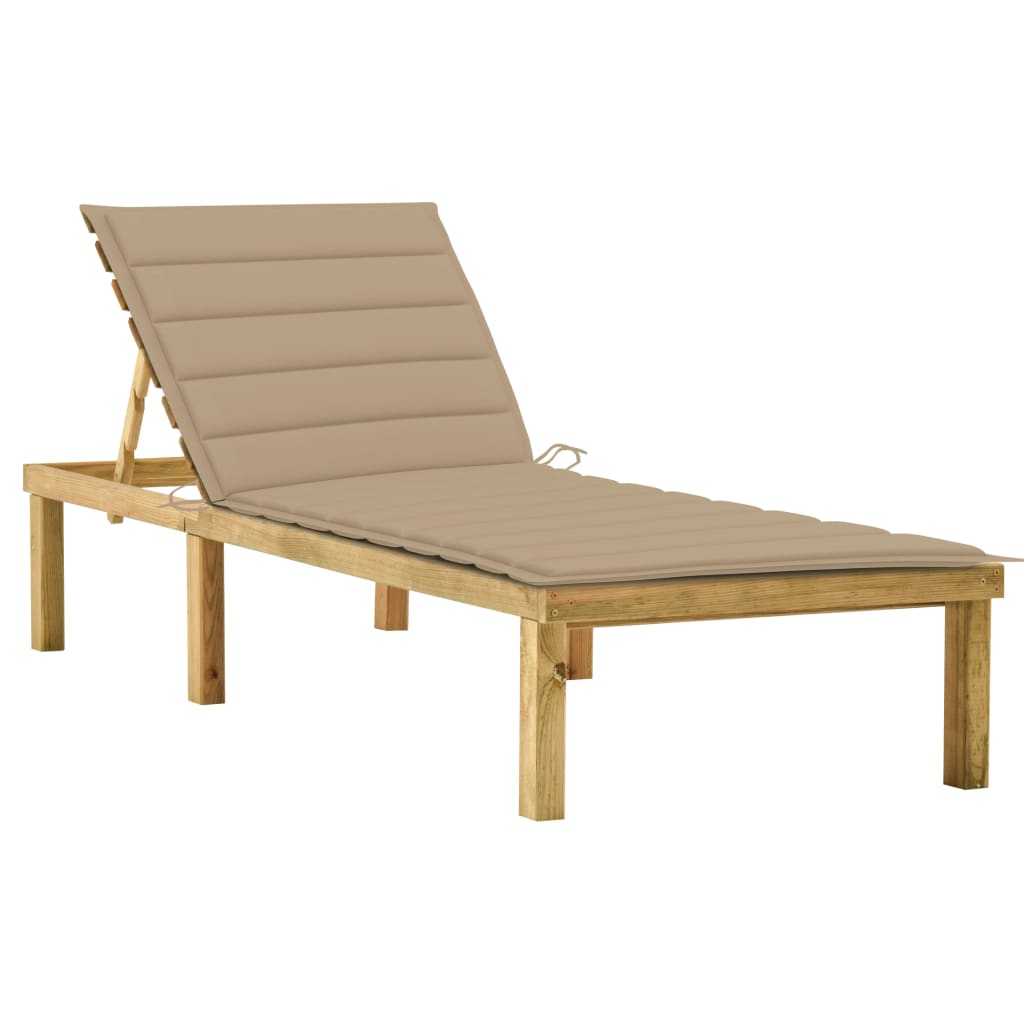 Ligbed met beige kussen geïmpregneerd grenenhout