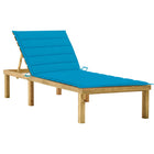 Sun lounger with blue cushion, impregnated pine