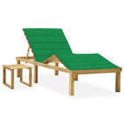 Lounger with table and cushion, impregnated pine
