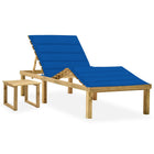 Ligbed grenenhout met tafeltje en kussen blauw