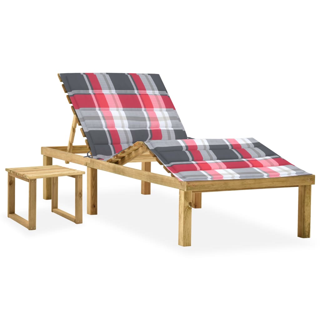 Ligbed Met Tafeltje En Kussen Geïmpregneerd Grenenhout Rood ruitpatroon