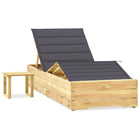 Lounger with table and cushion, impregnated pine