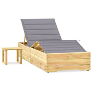 Lounger with table and cushion, impregnated pine