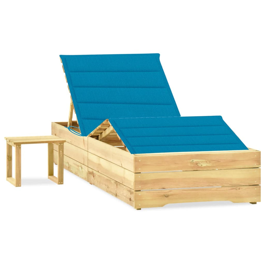 Ligbed Met Tafeltje En Kussen Geïmpregneerd Grenenhout Blauw