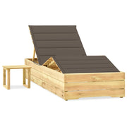 Lounger with table and cushion, impregnated pine