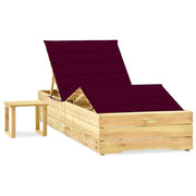 Lounger with table and cushion, impregnated pine