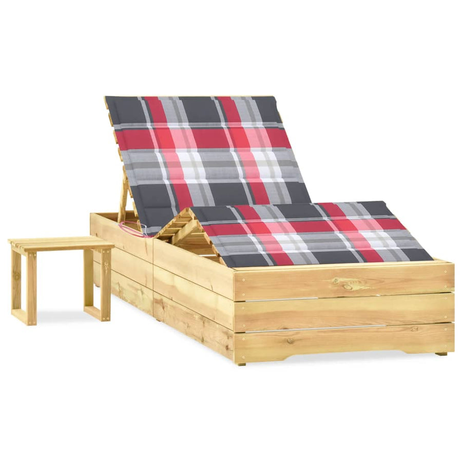 Ligbed Met Tafeltje En Kussen Geïmpregneerd Grenenhout Rood ruitpatroon