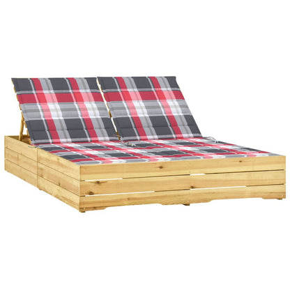 Ligbed Tweepersoons Met Kussens Geïmpregneerd Grenenhout Rood ruitpatroon