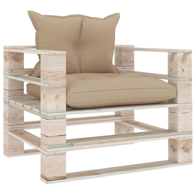 Tuinbank Met Kussens Pallet Grenenhout Beige Fauteuil