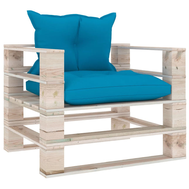 Tuinbank Met E Kussens Pallet Grenenhout Blauw Fauteuil