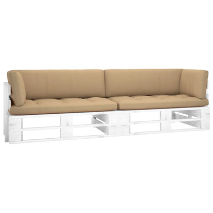 Tweezitsbank pallet met kussens wit geïmpregneerd grenenhout