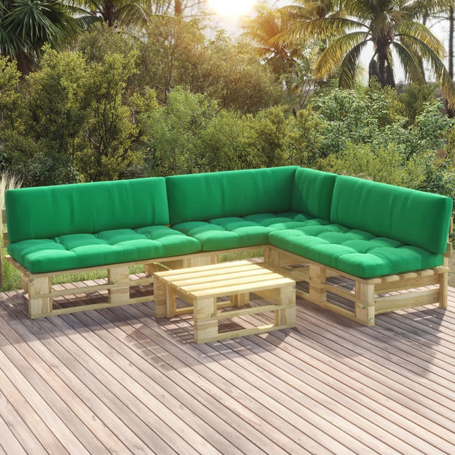 4-Delige Loungeset Pallet Met Kussens Geïmpregneerd Hout Groen 1 hoek + 2x midden + Tafel