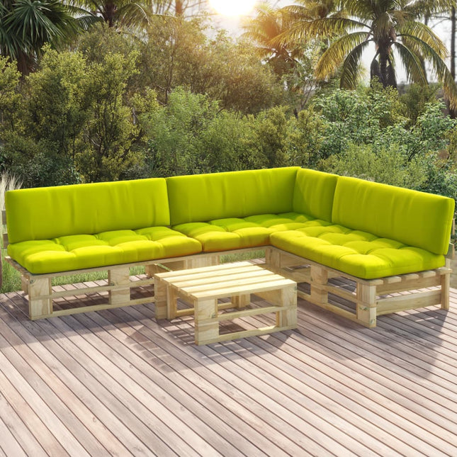 4-Delige Loungeset Pallet Met Kussens Geïmpregneerd Hout Heldergroen 1 hoek + 2x midden + Tafel