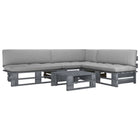 4-Delige Loungeset Pallet Met Kussens Geïmpregneerd Hout Grijs 1 hoek + 2x midden + Tafel