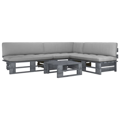 4-Delige Loungeset Pallet Met Kussens Geïmpregneerd Hout Grijs 1