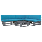 4-Delige Loungeset Pallet Met Kussens Geïmpregneerd Hout Blauw 1 Grijs hoek + 2x midden + Tafel