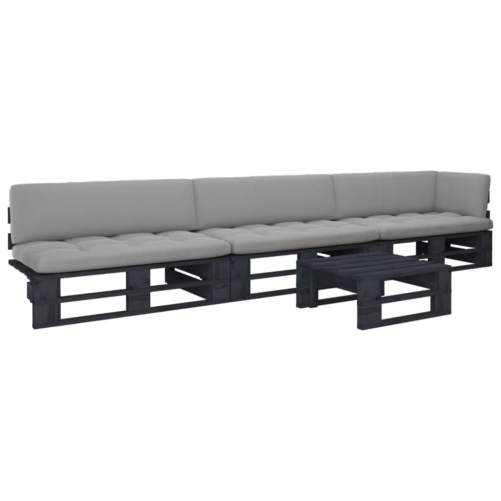 4-Delige Loungeset Pallet Met Kussens Geïmpregneerd Hout Grijs 1