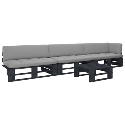 4-Delige Loungeset Pallet Met Kussens Geïmpregneerd Hout Grijs 1