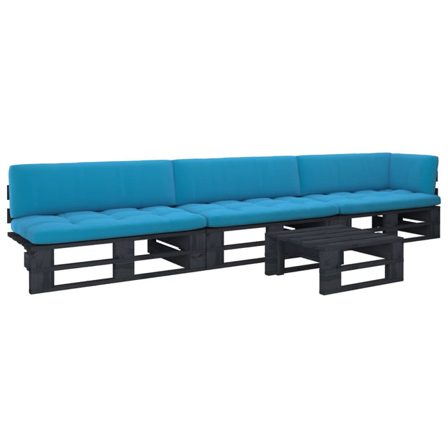 4-Delige Loungeset Pallet Met Kussens Geïmpregneerd Hout Blauw 1 Zwart hoek + 2x midden + Tafel