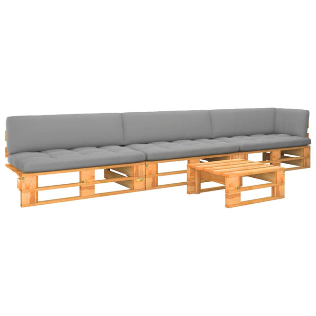 4-Delige Loungeset Pallet Geïmpregneerd Grenenhout Grijs 1 Honingbruin hoek + 2x midden + Tafel