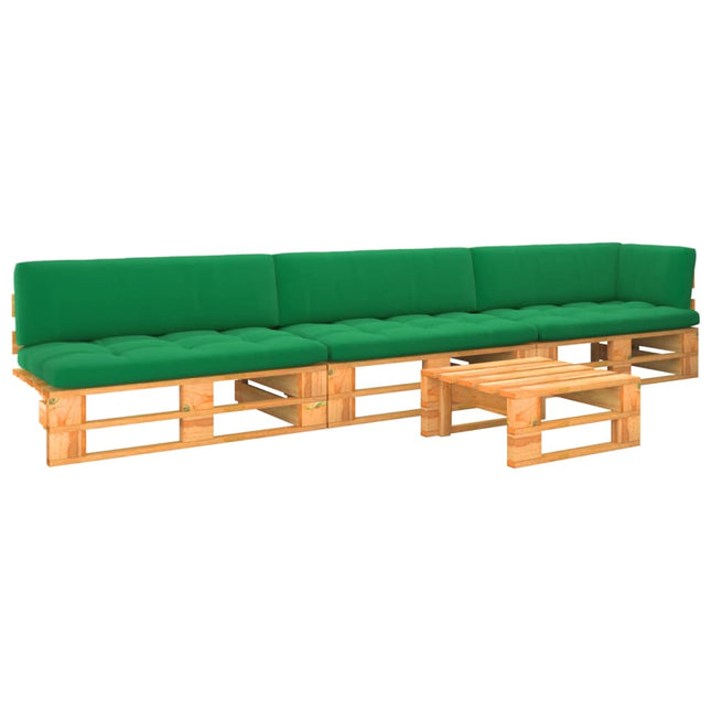 4-Delige Loungeset Pallet Geïmpregneerd Grenenhout Groen 1 Honingbruin hoek + 2x midden + Tafel