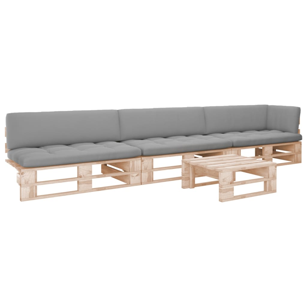4-Delige Loungeset Pallet Met Kussens Geïmpregneerd Grenenhout Grijs 1 Bruin