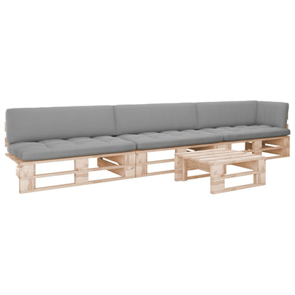 4-Delige Loungeset Pallet Met Kussens Geïmpregneerd Grenenhout Grijs 1 Bruin