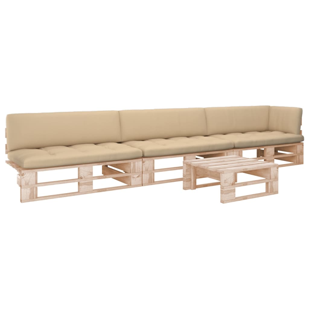 4-Delige Loungeset Pallet Met Kussens Geïmpregneerd Grenenhout Beige 1 Bruin