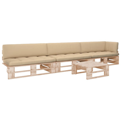 4-Delige Loungeset Pallet Met Kussens Geïmpregneerd Grenenhout Beige 1 Bruin