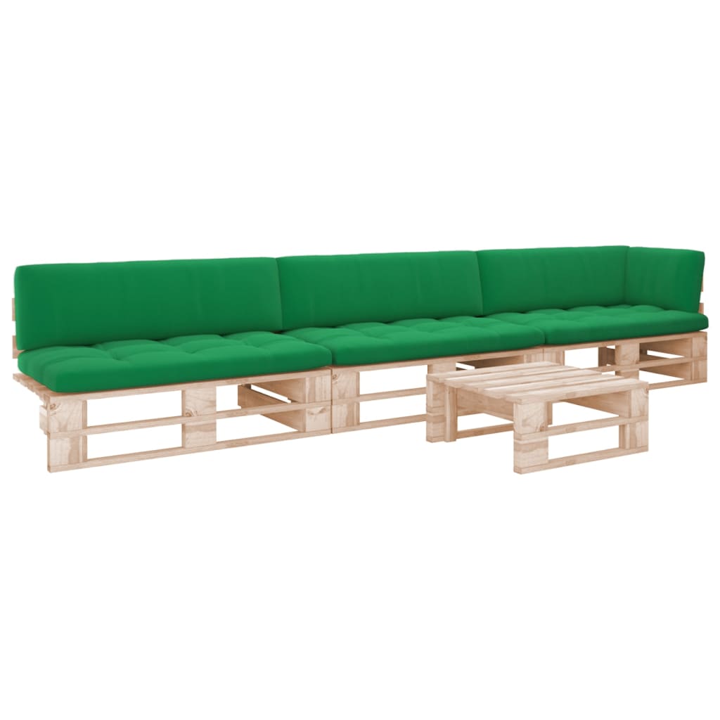 4-Delige Loungeset Pallet Met Kussens Geïmpregneerd Grenenhout Groen 1 Bruin