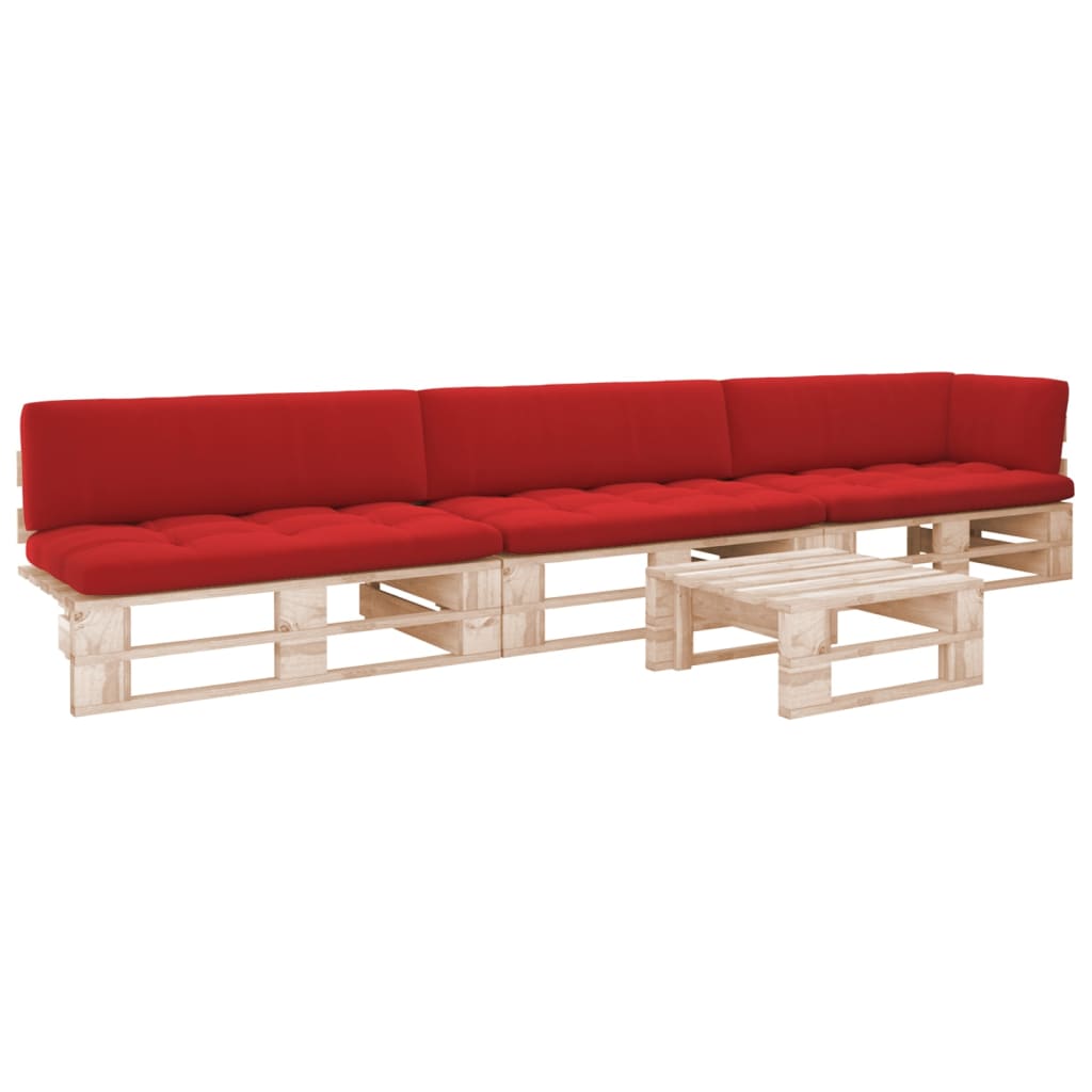 4-Delige Loungeset Pallet Met Kussens Geïmpregneerd Grenenhout Rood 1 Bruin