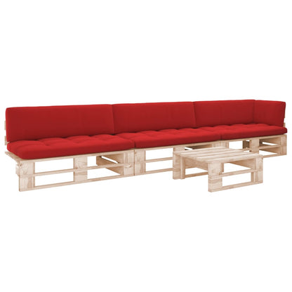 4-Delige Loungeset Pallet Met Kussens Geïmpregneerd Grenenhout Rood 1 Bruin
