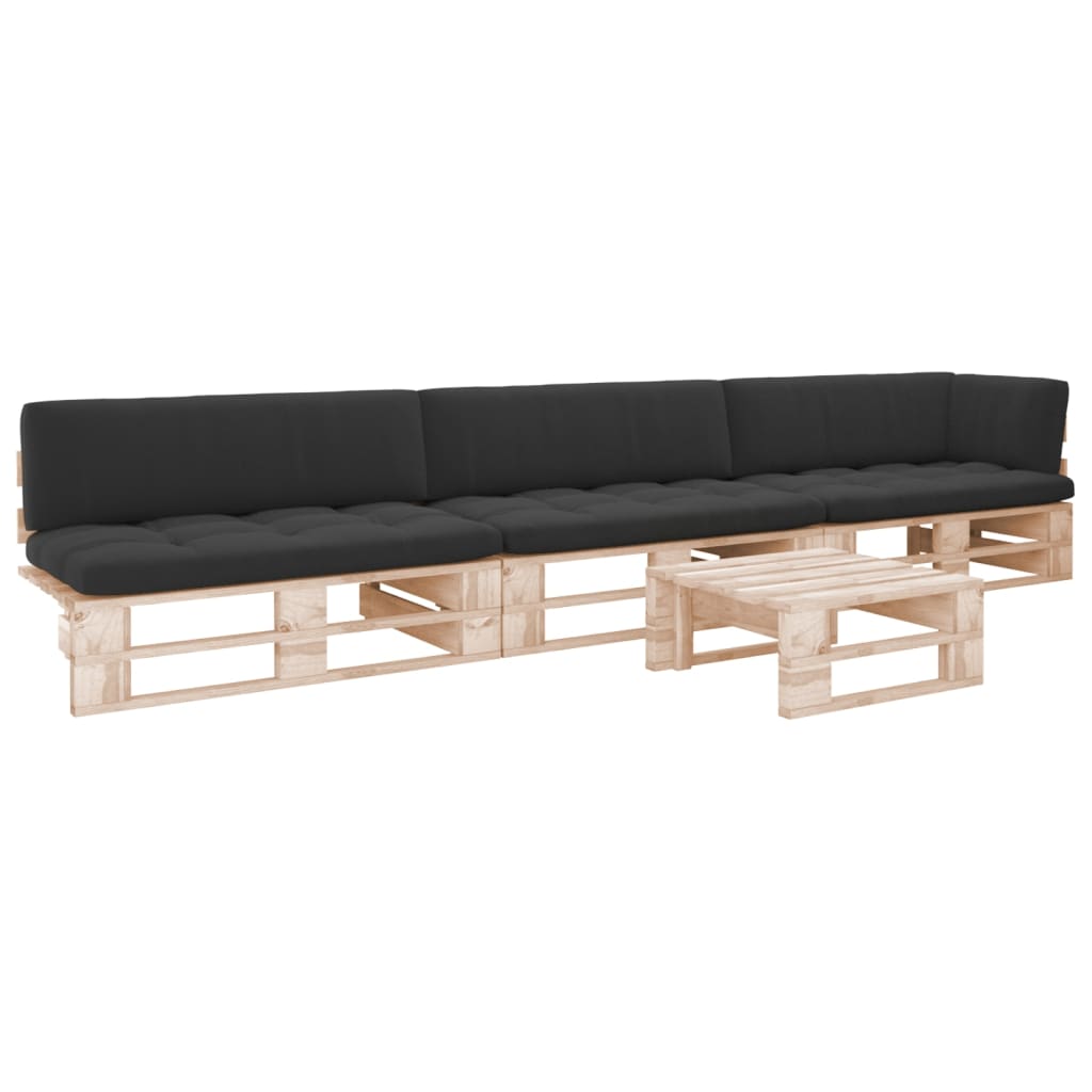 4-Delige Loungeset Pallet Met Kussens Geïmpregneerd Grenenhout Zwart 1 Bruin