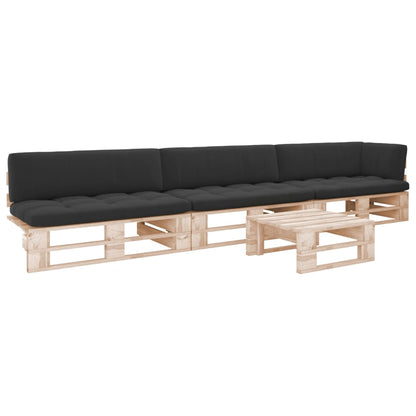 4-Delige Loungeset Pallet Met Kussens Geïmpregneerd Grenenhout Zwart 1 Bruin